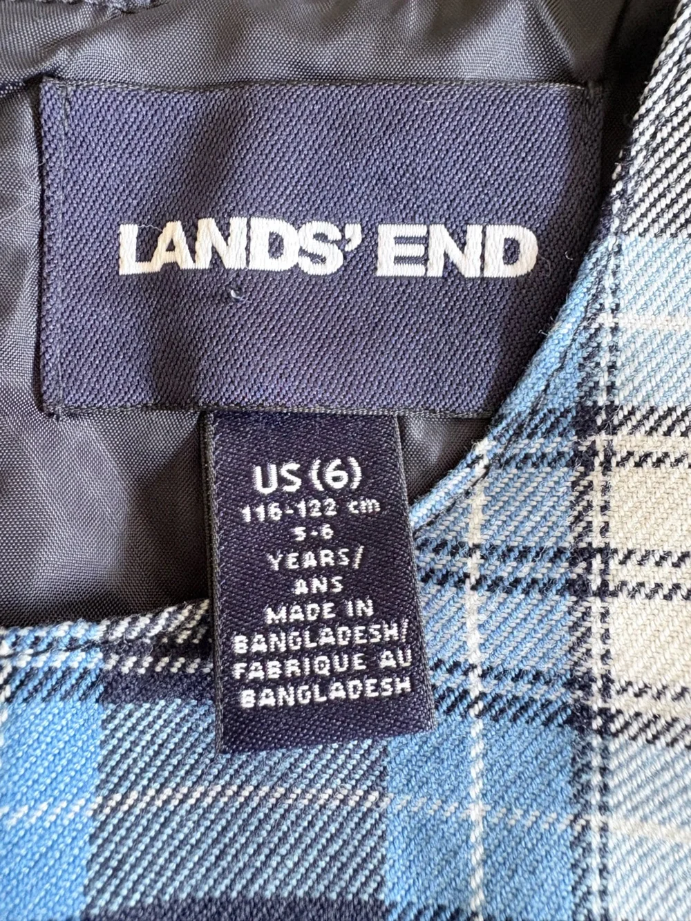 Lands' End Kids Girls Plaid Jumper Clear Blue Plaid School Uniform 6 6x